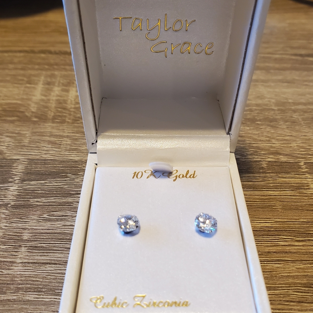 Taylor Grace 10K White Gold Cubic Zirconia Studs